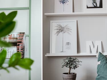 Todelt bilde av interiør i et hus